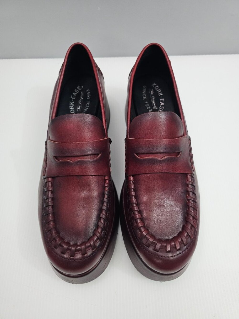 Kork Ease Pixie Platform Penny Loafer Womens 9 Dark Brick Red Leather Wedge NEW - Picture 4 of 14
